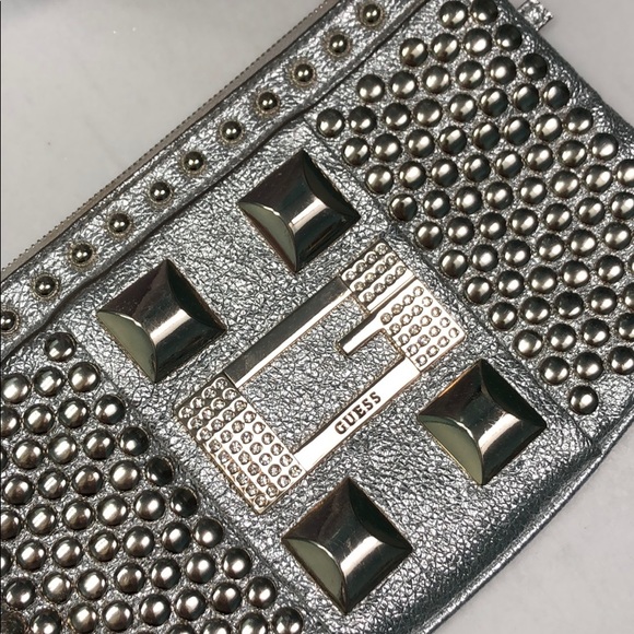 Silver studded guess clutch purse - Picture 2 of 5